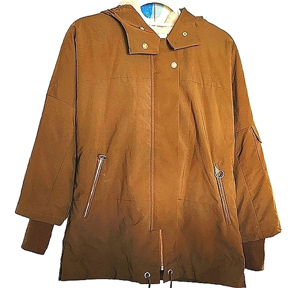 MaNGo Faux Fur Lined Hooded Jacket Women Oversized Olive Green Zip-up XXS NWOT